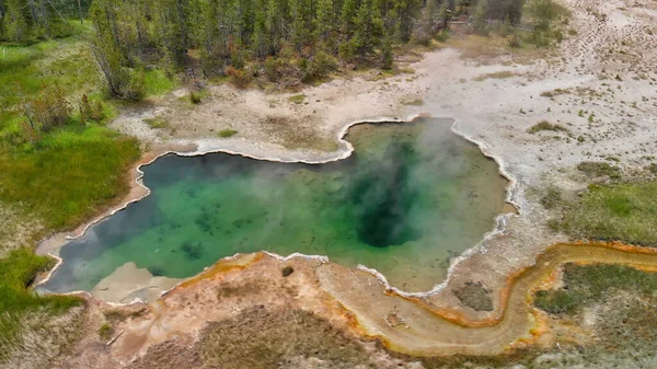 Aerial View Colorful Yellowstone Natural Pool Summer Season Wyoming Usa — Stock Photo, Image