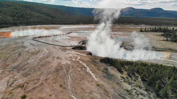 Vista Aérea Yellowstone Black Sand Basin Temporada Verano Wyoming — Foto de Stock