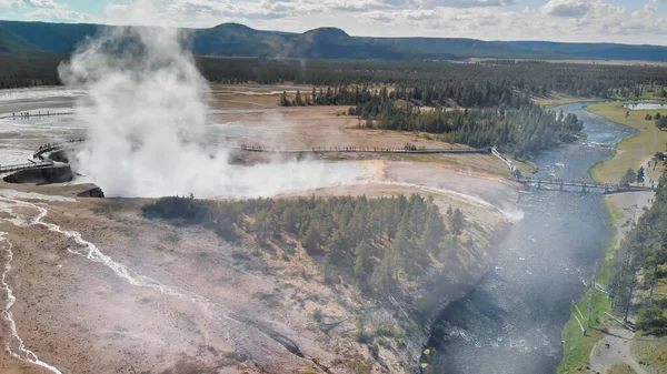 Vista Aérea Yellowstone Black Sand Basin Temporada Verano Wyoming — Foto de Stock