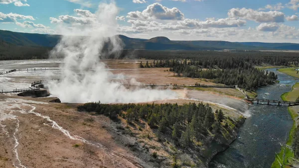 Vista Aérea Yellowstone Black Sand Basin Temporada Verano Wyoming — Foto de Stock