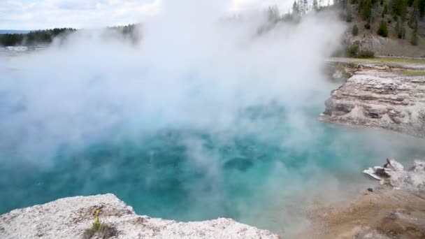 Ásványi lelőhelyek, Grand Prismatic Spring, Midway Geyser Basin, Yellowstone National Park, Wyoming, USA — Stock videók