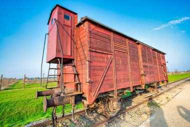 Auschwitz-Birkenau İkinci Dünya Savaşı ve Yahudi Soykırımı sırasında işgal edilen Polonya 'daki toplama kampı. Demiryolu Treni.