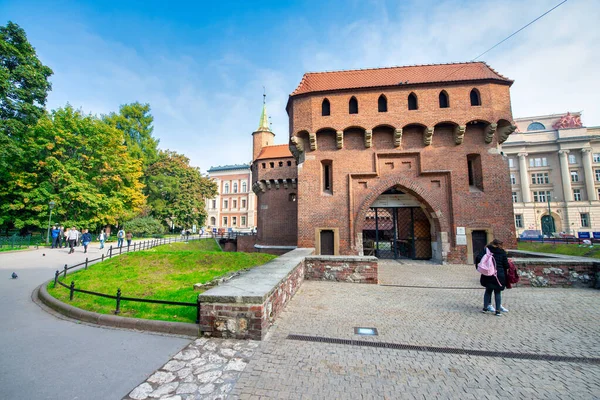 Krakow Poland September 2017 Medieval Barbican Barbakan Sunny Day — 图库照片