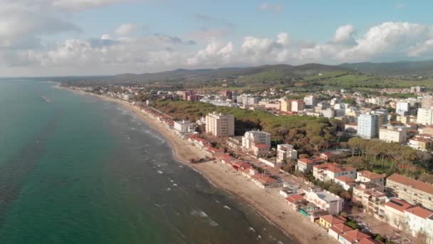 Aerial view of Follonica from the sky on a beautiful sunny day — Stock Video