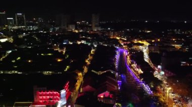 Malacca, Malezya 'nın gece panoramik hava manzarası