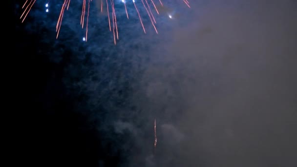Hermosa sinfonía de fuegos artificiales en una noche de verano, cámara lenta — Vídeo de stock