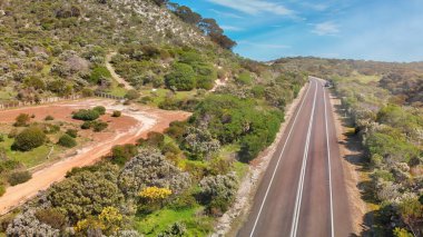 Kanguru Adası bitki örtüsü, insansız hava aracı Avustralya 'dan hava manzaralı..
