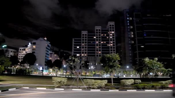 SINGAPUR - 1. JANUAR 2020: Nachtverkehr in der Stadt nahe der Brücke — Stockvideo