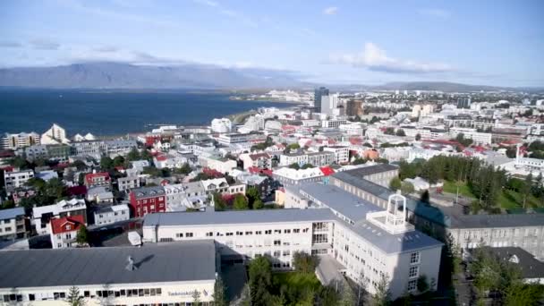 Reykjavik ufuk çizgisinin hava panoramik görüntüsü — Stok video