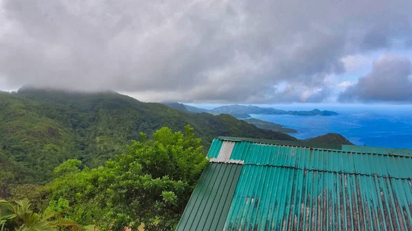 Drone Uitkijkpunt Van Prachtige Seychellen Kustlijn Een Zonnige Dag — Stockfoto