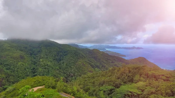 Mahe Seychelles Vista Aérea Las Montañas Costa Día Nublado — Foto de Stock
