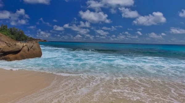 Miradouro Drones Bela Costa Das Seychelles Dia Ensolarado — Fotografia de Stock