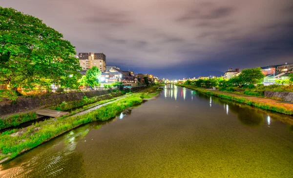 Vue Nuit Sur Kyoto Long Rivière Ville Japon — Photo