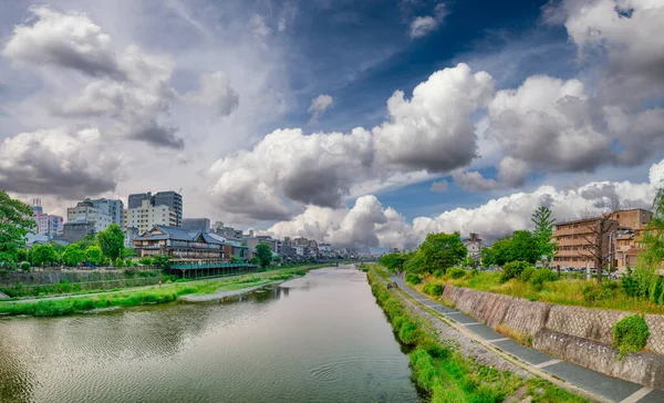 Río Kamo Horizonte Kioto Atardecer Japón — Foto de Stock