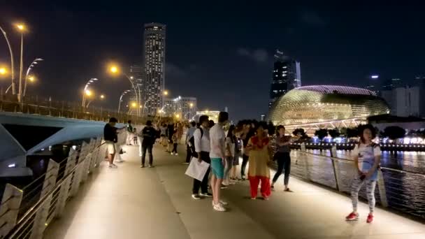 SINGAPORE - JANUARI 3, 2020: Singapore nachtelijke skyline in Marina Bay gebied — Stockvideo