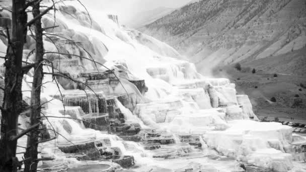 Mamute Hot Springs, vista em preto e branco — Vídeo de Stock