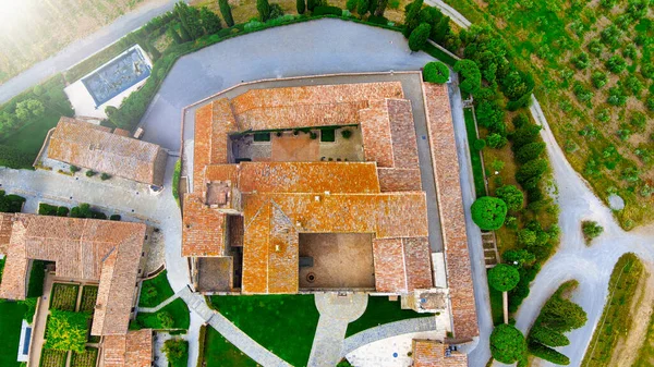 Aerial View Banfi Castle Drone Tuscany Spring Season — Stock Photo, Image