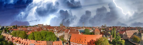 Flygfoto Över Nürnberg Medeltida Skyline Från Drönare Med Storm Närmar — Stockfoto