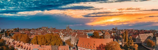 Flygfoto Över Nürnberg Medeltida Skyline Från Drönare Vid Solnedgången Tyskland — Stockfoto