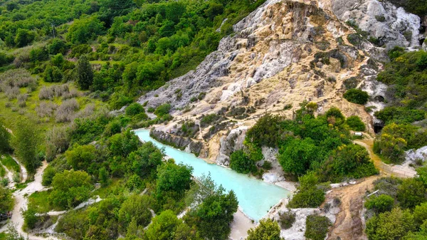 Luftaufnahme Der Bagno Vignoni Natürlichen Pools Entlang Der Hügel Toskana — Stockfoto