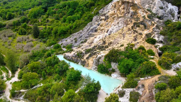 Αεροφωτογραφία Του Bagno Vignoni Φυσικές Πισίνες Κατά Μήκος Των Λόφων — Φωτογραφία Αρχείου