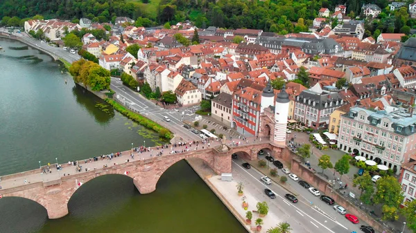 Vista Aérea Horizonte Medieval Heidelberg Partir Drone Alemanha — Fotografia de Stock