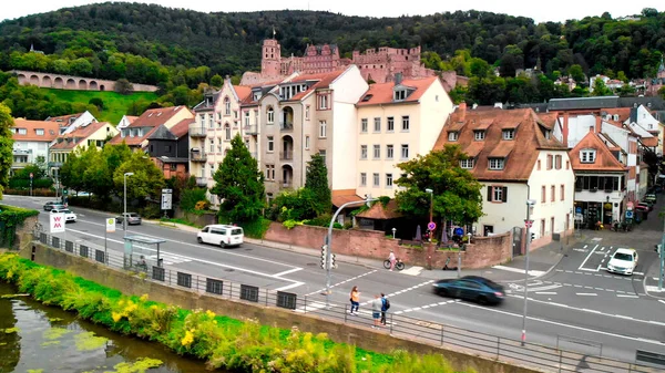 Vista Aérea Del Horizonte Medieval Heidelberg Desde Dron Alemania —  Fotos de Stock