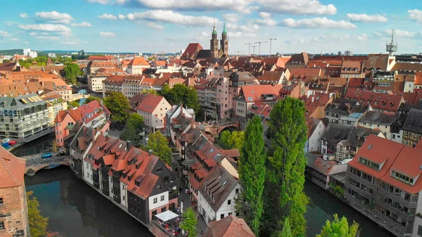 Vista Aérea Del Horizonte Medieval Nuremberg Desde Dron Alemania — Foto de Stock