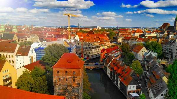 Vista Aérea Del Horizonte Medieval Nuremberg Desde Dron Alemania —  Fotos de Stock