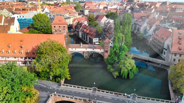 Vista Aérea Del Horizonte Medieval Nuremberg Desde Dron Alemania — Foto de Stock