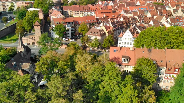 Vista Aérea Del Horizonte Medieval Nuremberg Desde Dron Alemania —  Fotos de Stock