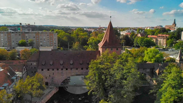 Vista Aérea Del Horizonte Medieval Nuremberg Desde Dron Alemania —  Fotos de Stock