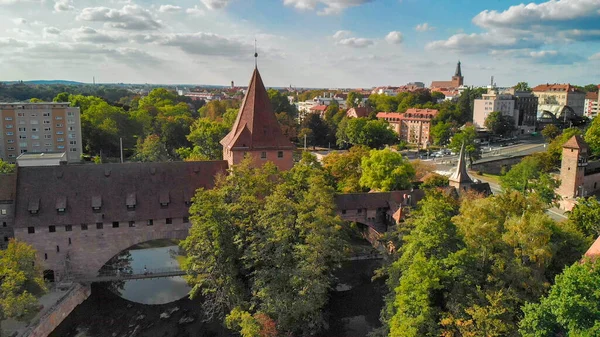 Vista Aérea Horizonte Medieval Nuremberga Partir Drone Alemanha — Fotografia de Stock