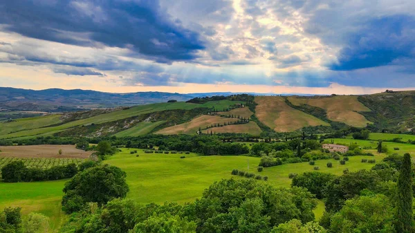 Αεροφωτογραφία Του Tuscany Hills Την Άνοιξη — Φωτογραφία Αρχείου