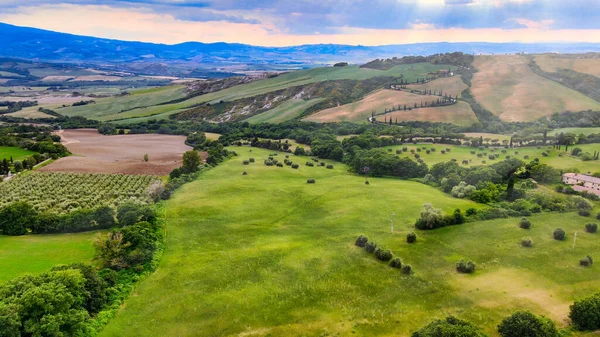 Luchtfoto Van Toscane Heuvels Het Voorjaar Van Drone — Stockfoto