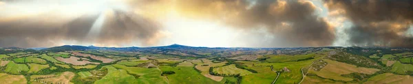 Vista Aérea Toscana Hills Estação Primavera Partir Drone Pôr Sol — Fotografia de Stock