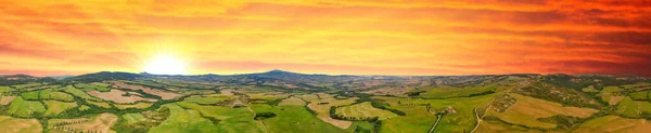 Vue Aérienne Des Collines Toscane Printemps Depuis Drone Coucher Soleil — Photo