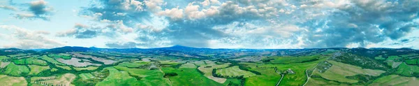 Flygfoto Över Toscana Hills Vårsäsongen Från Drönare Vid Solnedgången Italien — Stockfoto