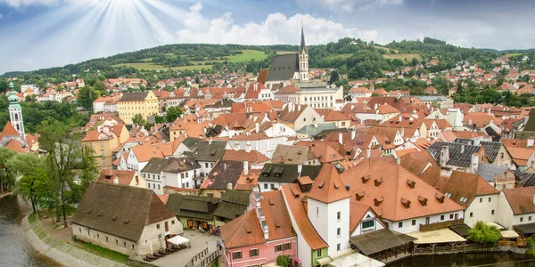 Воздушный Вид Чески Крумлов Средневековой Архитектурой Рекой Влтава Чехия — стоковое фото
