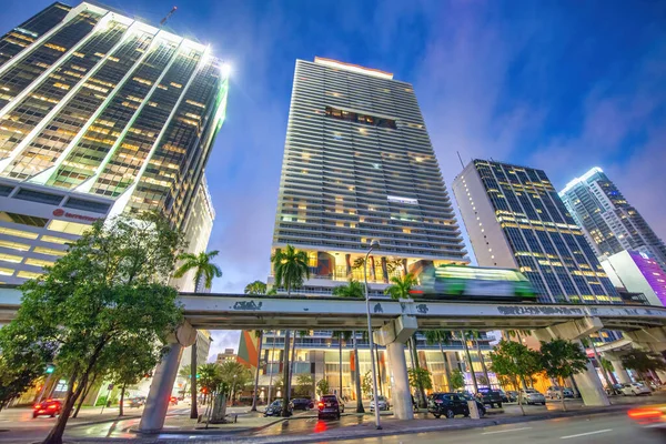 Miami Febrero 2016 Luces Nocturnas Del Skyline Del Centro Miami — Foto de Stock