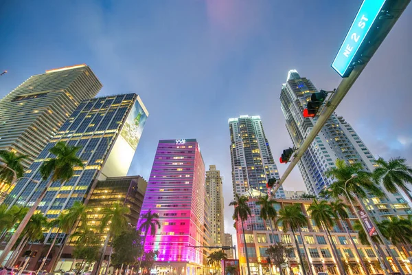 Miami Febrero 2016 Vista Nocturna Los Rascacielos Del Centro Miami — Foto de Stock