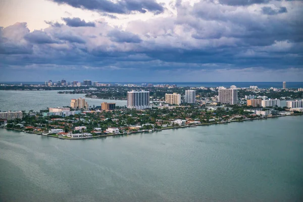 Csodálatos Helikopter Légi Kilátás Miami Tengerpartján Téli Naplemente Florida — Stock Fotó