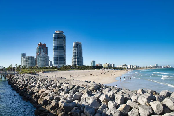 Vista Incrível Miami Beach Skyline South Pointe Pier — Fotografia de Stock