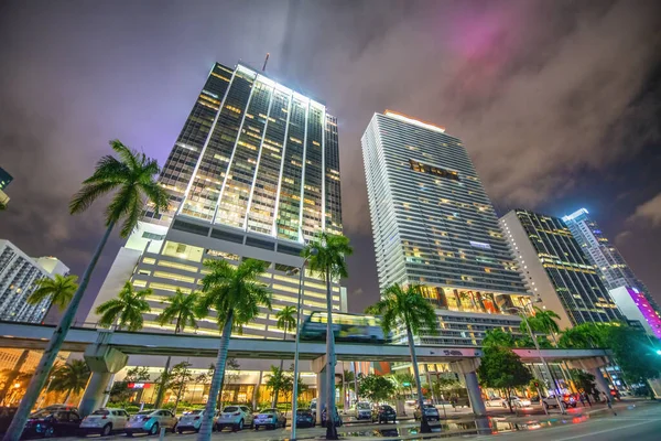 Miami Februar 2016 Nachtansicht Der Skyrapers Downtown Miami Vom Bayfront — Stockfoto