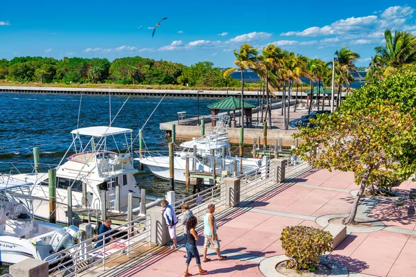 Palm Plaża Ocean Inlet Park Marina Łodzi Słoneczny Dzień — Zdjęcie stockowe