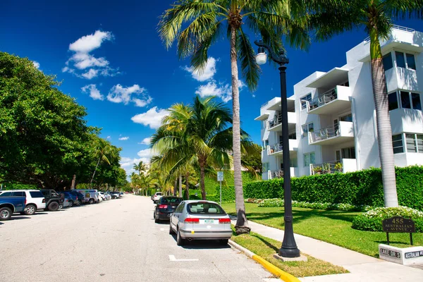 Palm Beach Ruary 2016 Vacker Stadsväg Med Palmer Och Byggnader — Stockfoto