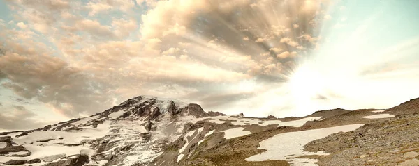 Vue Panoramique Imprenable Sur Mont Rainier Coucher Soleil Été Washington — Photo
