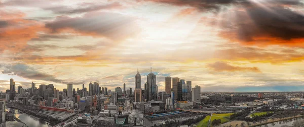 Melbourne Australien Sonnenuntergang Luftbild Der Skyline Der Stadt — Stockfoto
