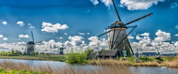 Alte Windmühlen Der Nähe Von Kinderdijk Niederlande — Stockfoto