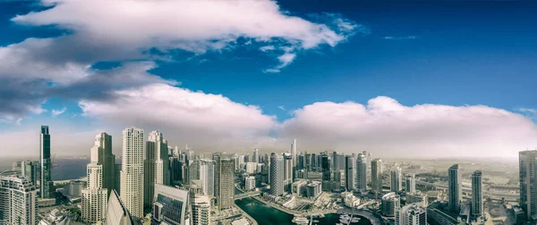 Letecký Pohled Dubajský Přístav Při Západu Slunce Spojené Arabské Emiráty — Stock fotografie